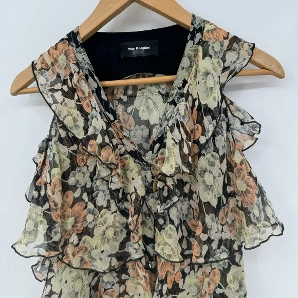 THE KOOPLES Anthropologie Wanted Silk Floral Print Ruffle Dress - Picture 8 of 16